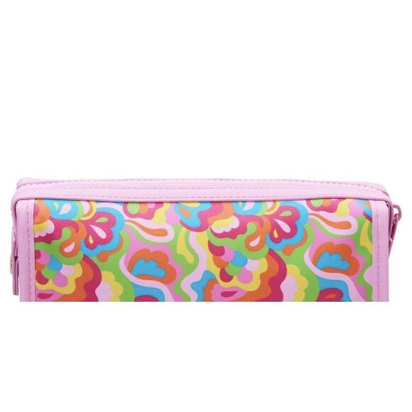 Makeup Bag Clutch Abstract Floral Paisley Watercolor Print Zipper Vegan Leather - Picture 4 of 7